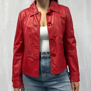 Vintage Red Betty Barclay Leather Jacket